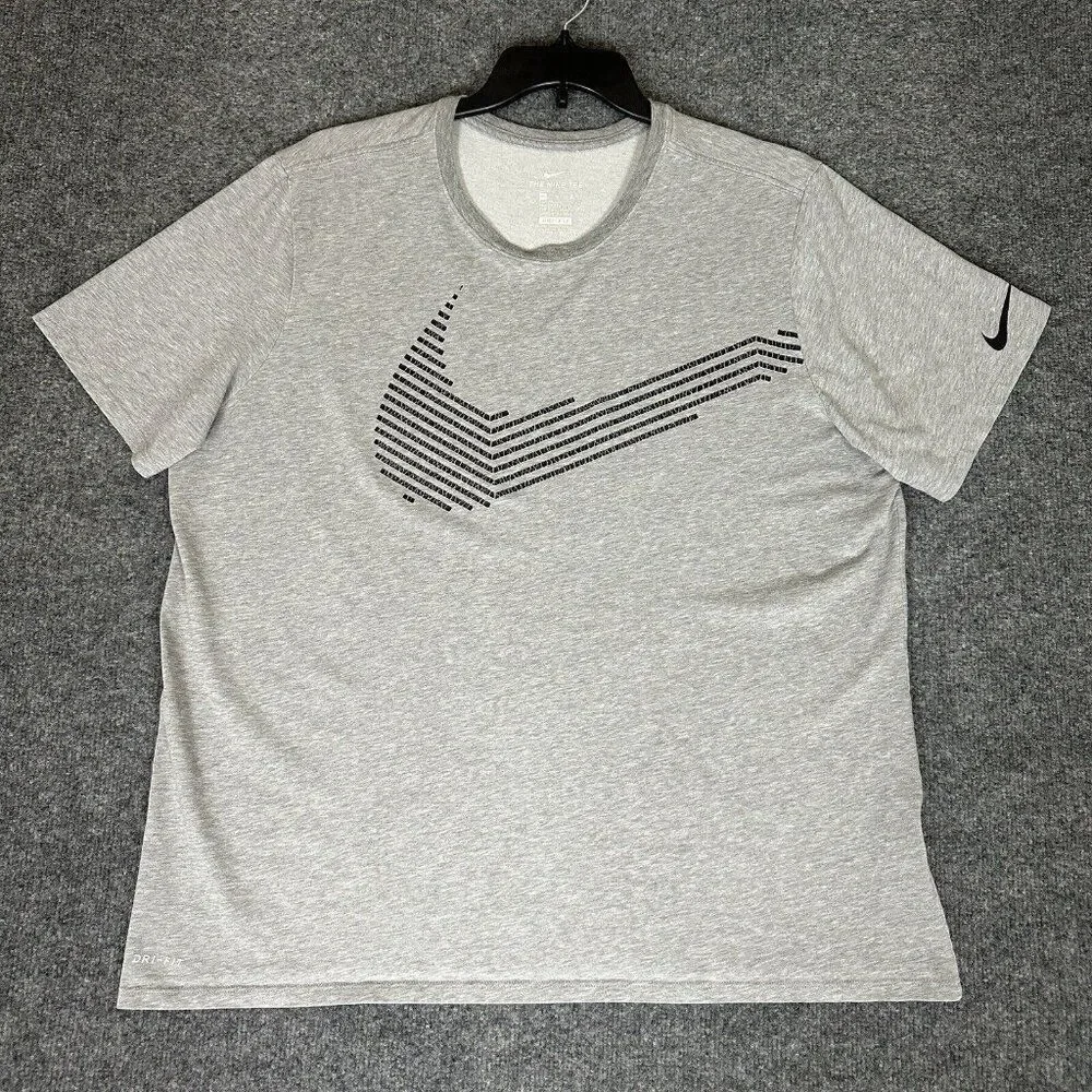 Nike Shirt Mens 2XL Gray Dri-Fit Swoosh Short Sleeve Activewear Casual XXL Adult